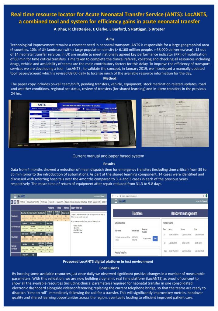 Real Time Resource Locator for Acute Neonatal Transfer Service (ANTS): LocANTS, A Combined Tool and System for Efficiency Gains in Acute Neonatal Transfer