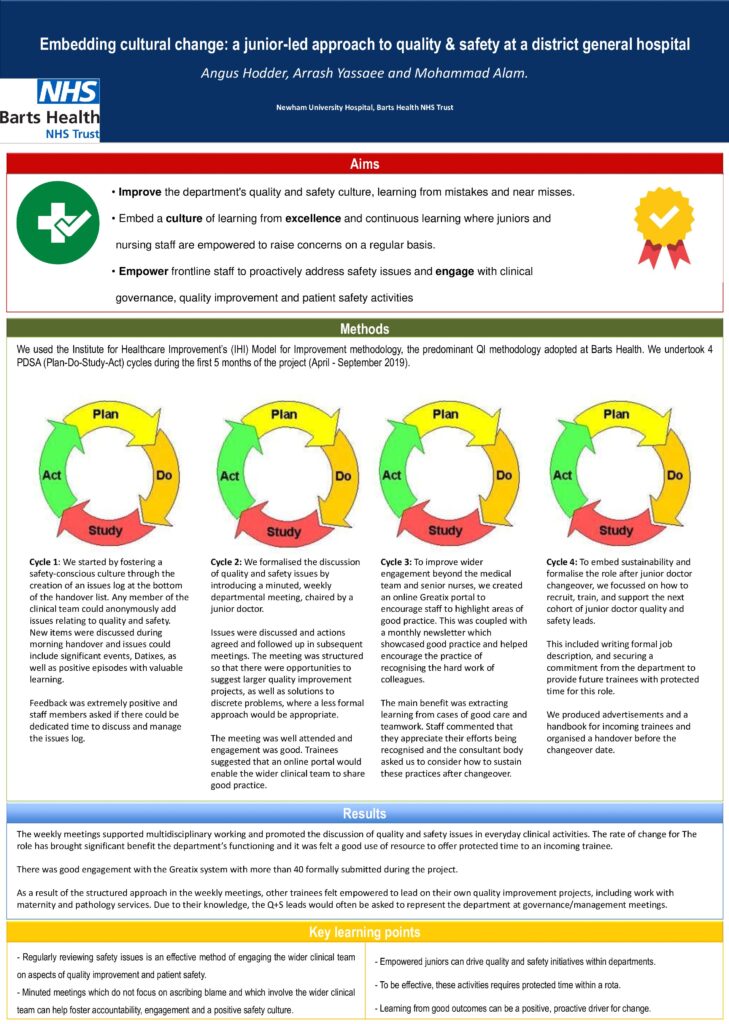 Embedding Cultural Change: A Junior-led Approach to Quality & Safety at a District General Hospital