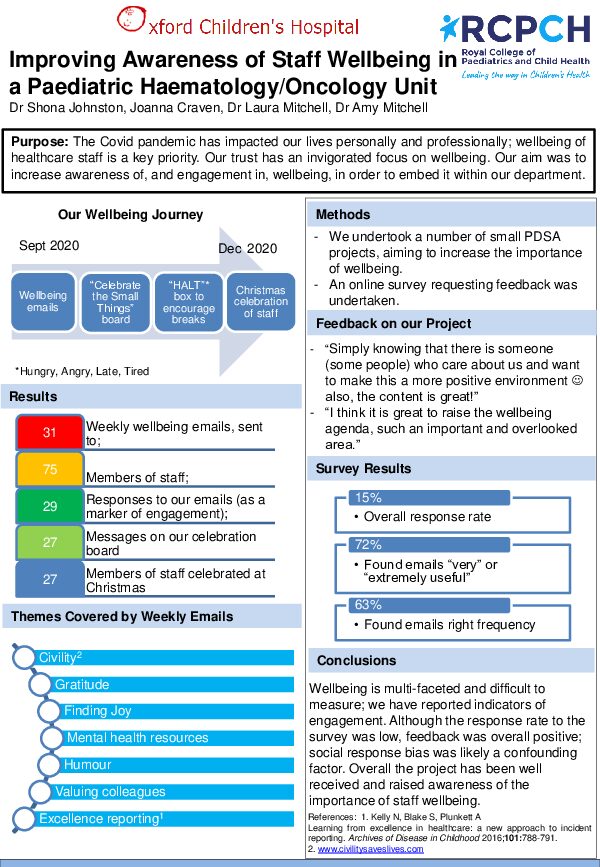 Improving Awareness of Staff Wellbeing in a Paediatric Haematology/Oncology Unit