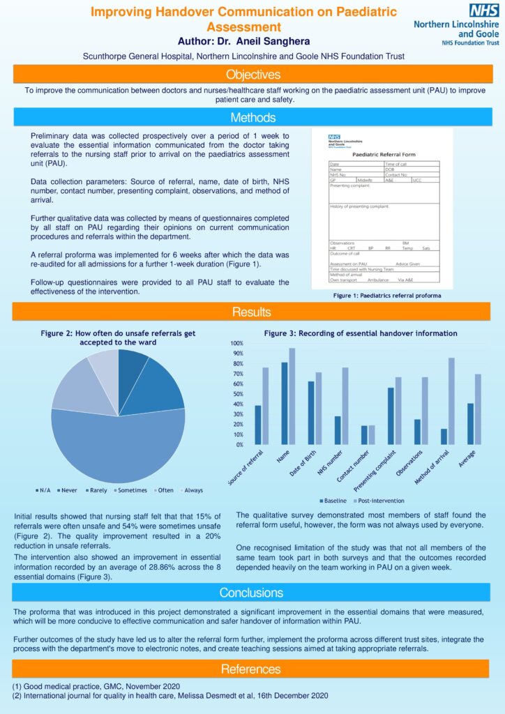 The improvement of handovers on the paediatric assessment unit