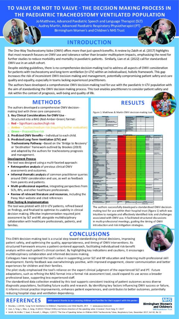 To valve or not to valve: The decision making process in the paediatric tracheostomy ventilated population