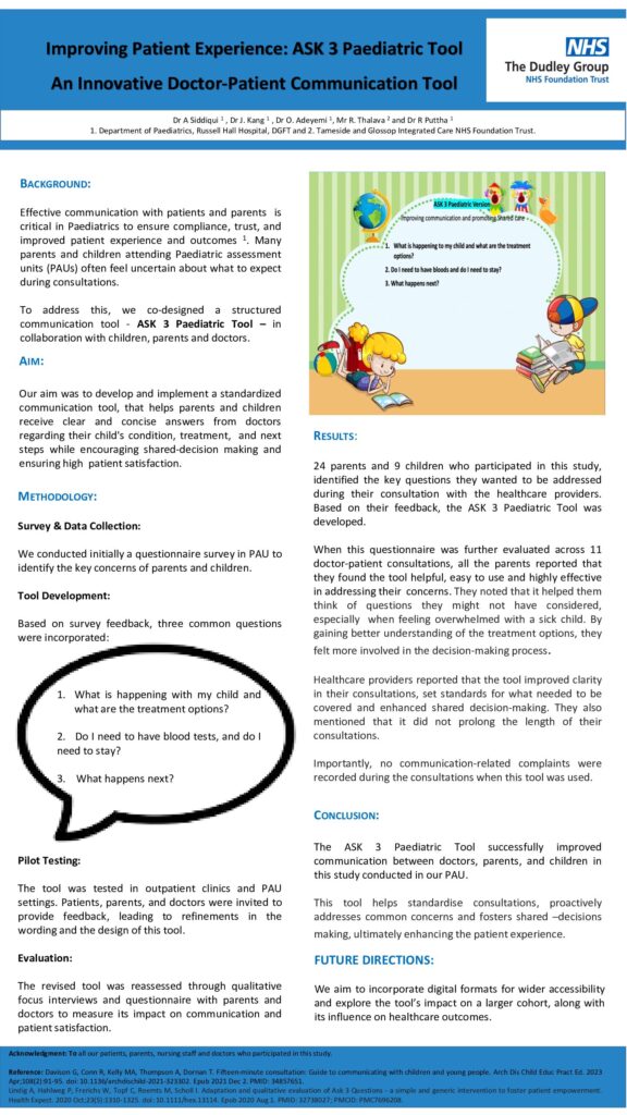 Improving Patient Experience: ASK 3 Paediatric Tool  An Innovative Doctor-Patient Communication Tool